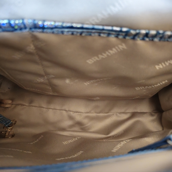 Iridescent Blue Crocodile-Embossed Backpack - Picture 9 of 11